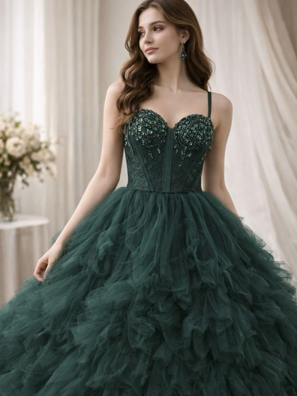 Windsor Dark Green Lace & Beaded Corset Bodysuit. New without tags